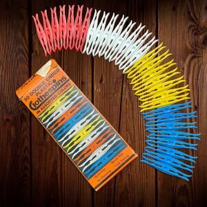 NIB NOS Vtg. Mid Century Plastic Double Ended Clothespins 30 Pack Retro Prop USA